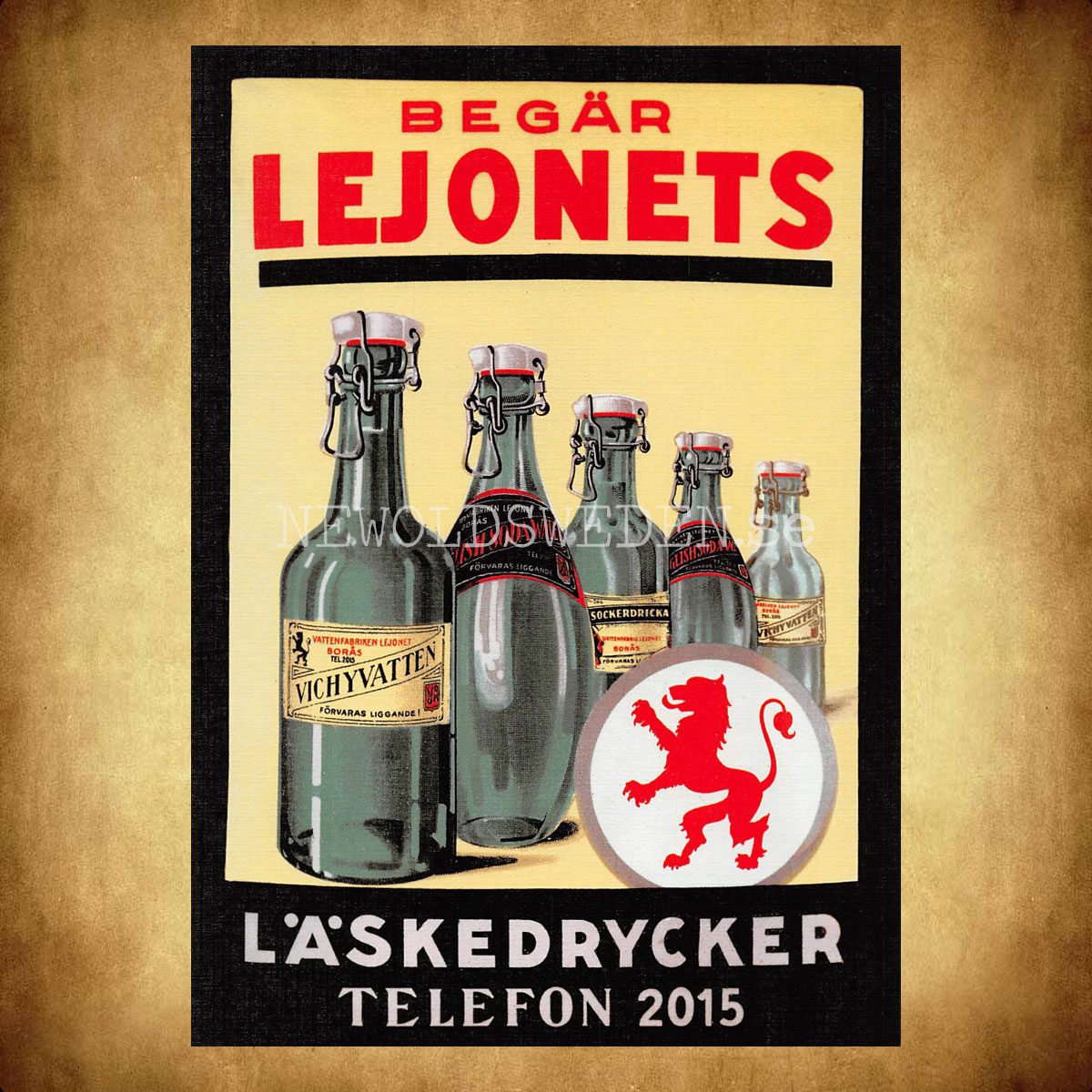 LEJONETS LÄSKEDRYCKER BORÅS - VICHYVATTEN, ENGLISH SODA WATER, SOCKERDRICKA - Vykort A5 - 2