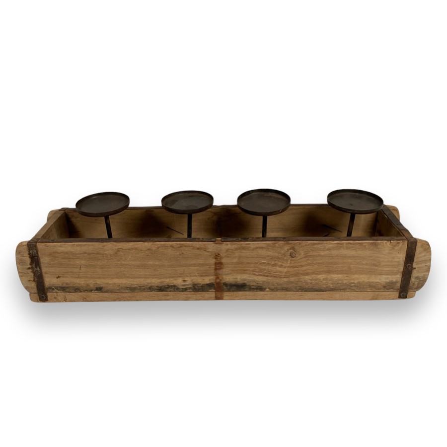 Ljusstake av handgjord gammal trälåda - Adventsljusstake - Blockljus - 4