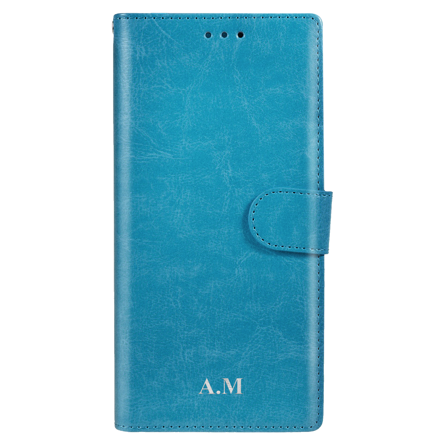 iPhone 14 Plus Magnetfodral MONOGRAM - Ljusblå - enfärgat läderfodral | Magnetiskt Mobilskal | Skal för trådlös laddning | BJORNBERRY