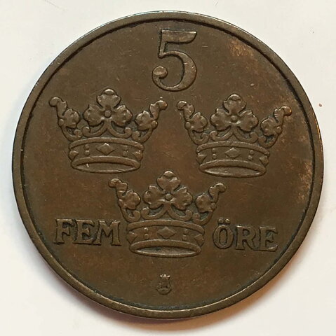 5 öre 1909 stort kors 1/1+