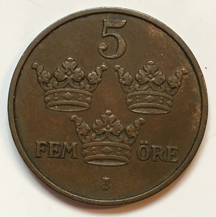 5 öre 1909 stort kors 1/1+