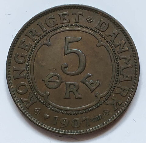 Danmark 5 öre 1907 1+/01