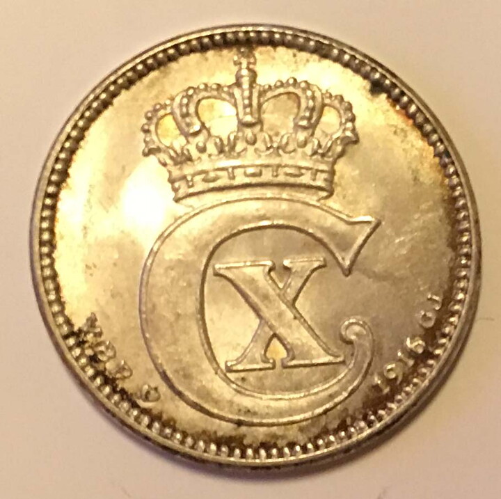 Danmark 25 öre 1916 god 01 patina