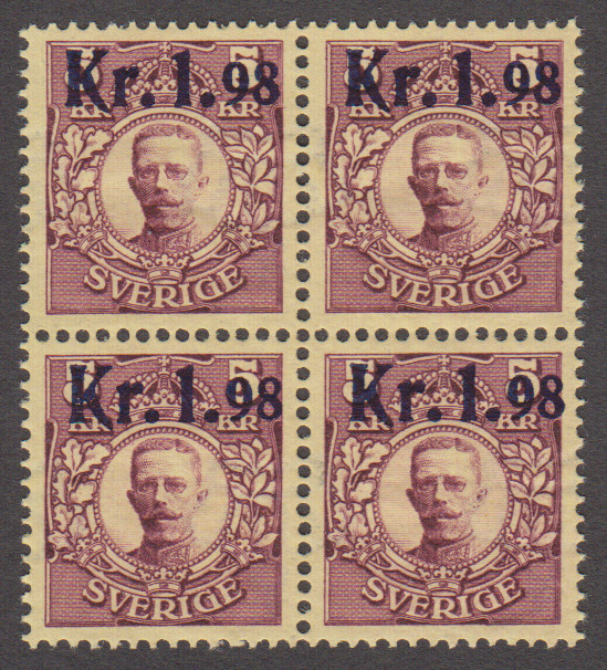 F 97vm6, 1,98 på 5 kr Provisorier Medaljong prakt-fyrblock **