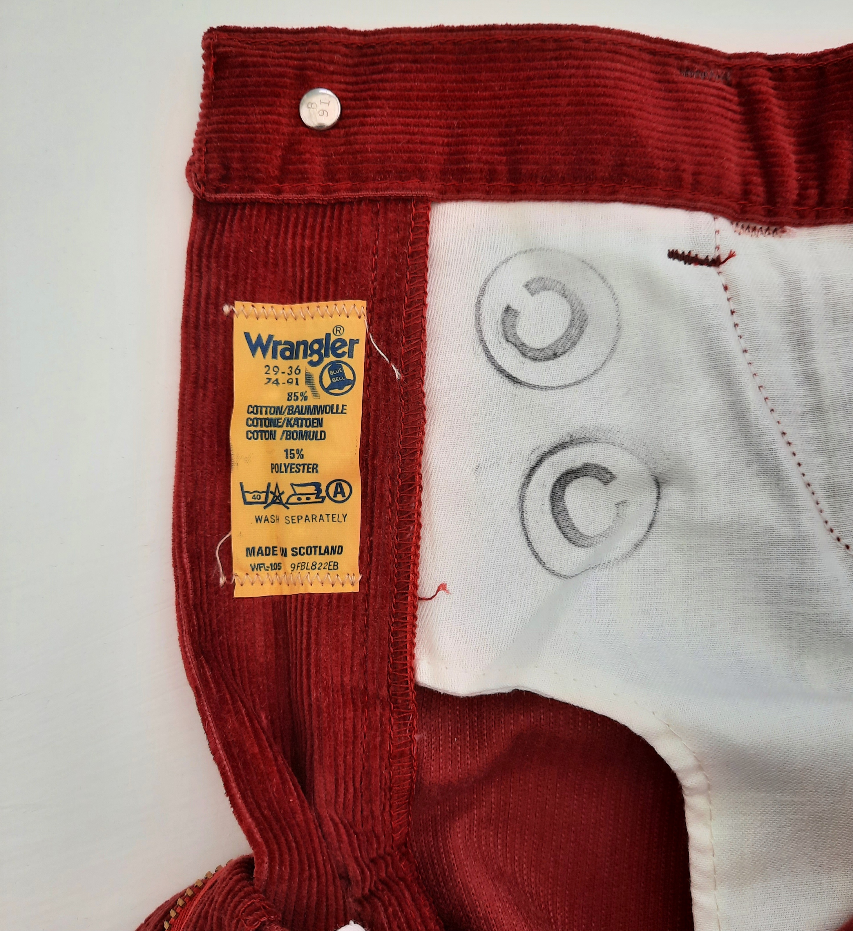 Wrangler 70-talsjeans vinröd manchester W29/L36, Vintage mint condition - 9