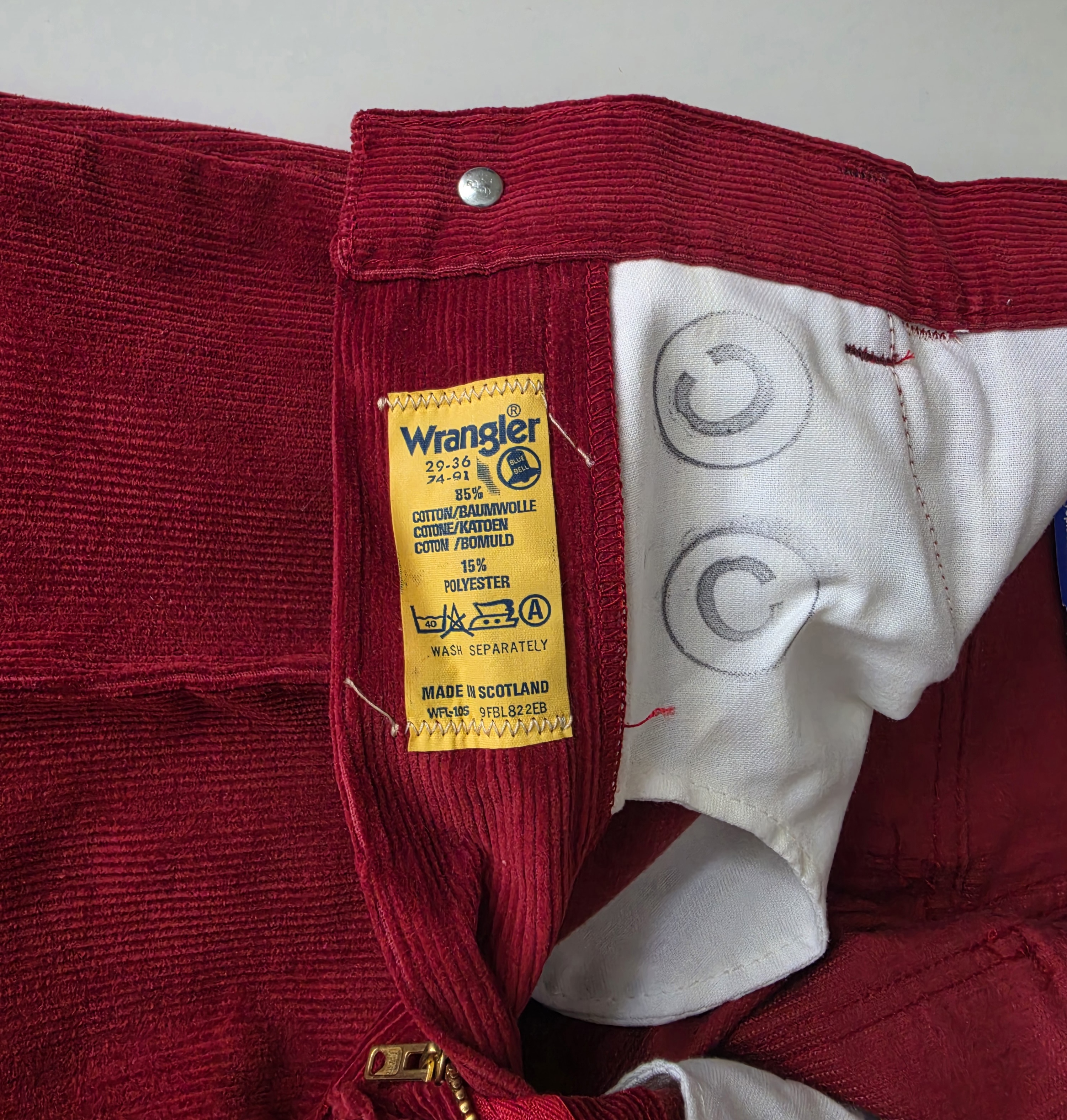 Wrangler 70-talsjeans vinröd manchester W29/L36, Vintage mint condition - 7