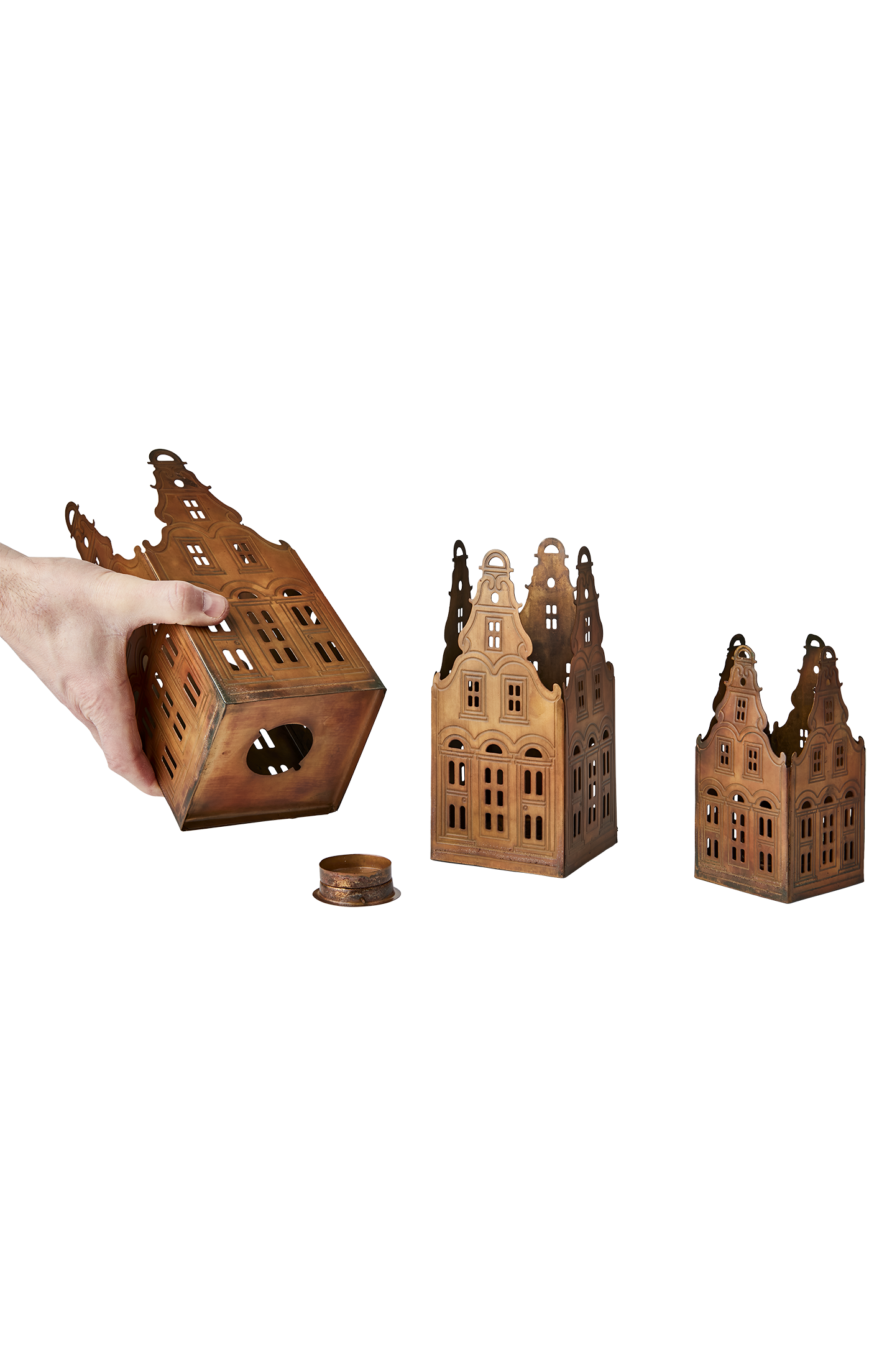 Hus - Huslykta - Ljuslykta - Mässingsfärgad - 3-pack - 5
