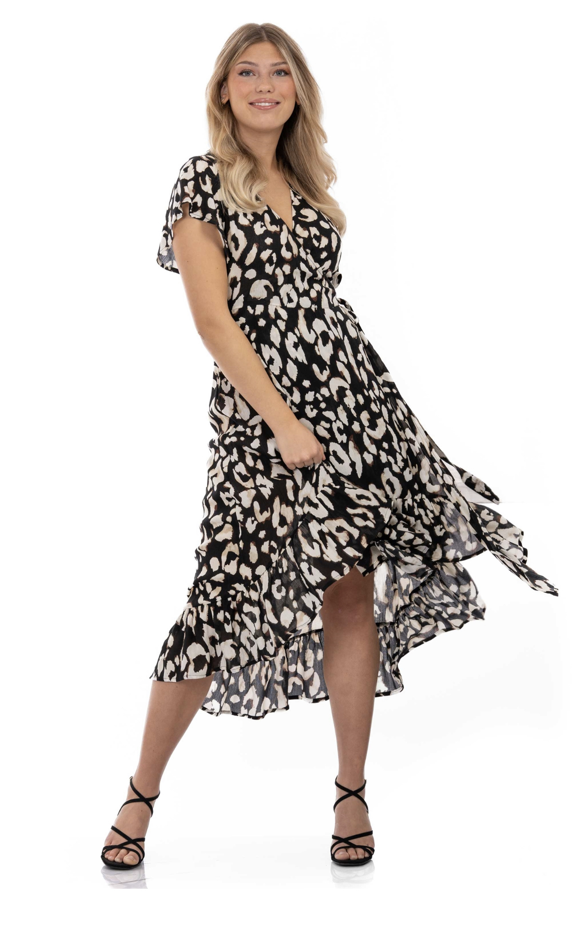 DEBA DRESS BLACK/LINEN SAND/COFFEE