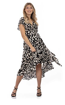DEBA DRESS BLACK/LINEN SAND/COFFEE