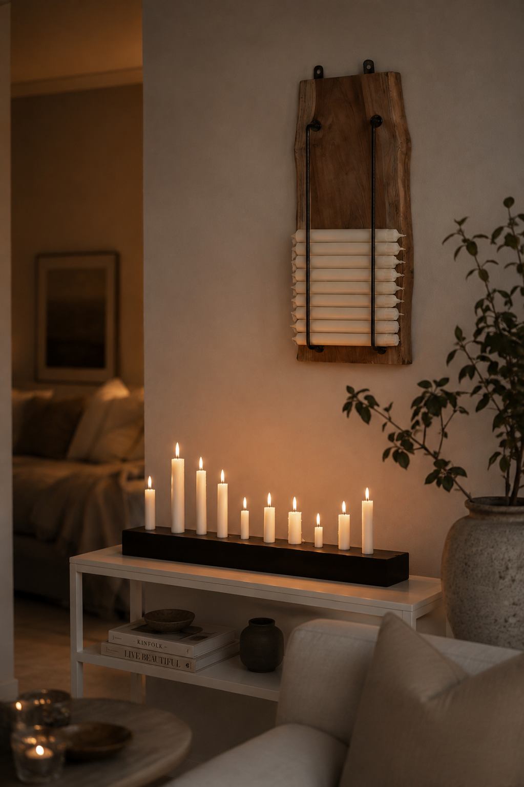 Candle storage candle holder - Wood/Metal - 40x18 cm - 2