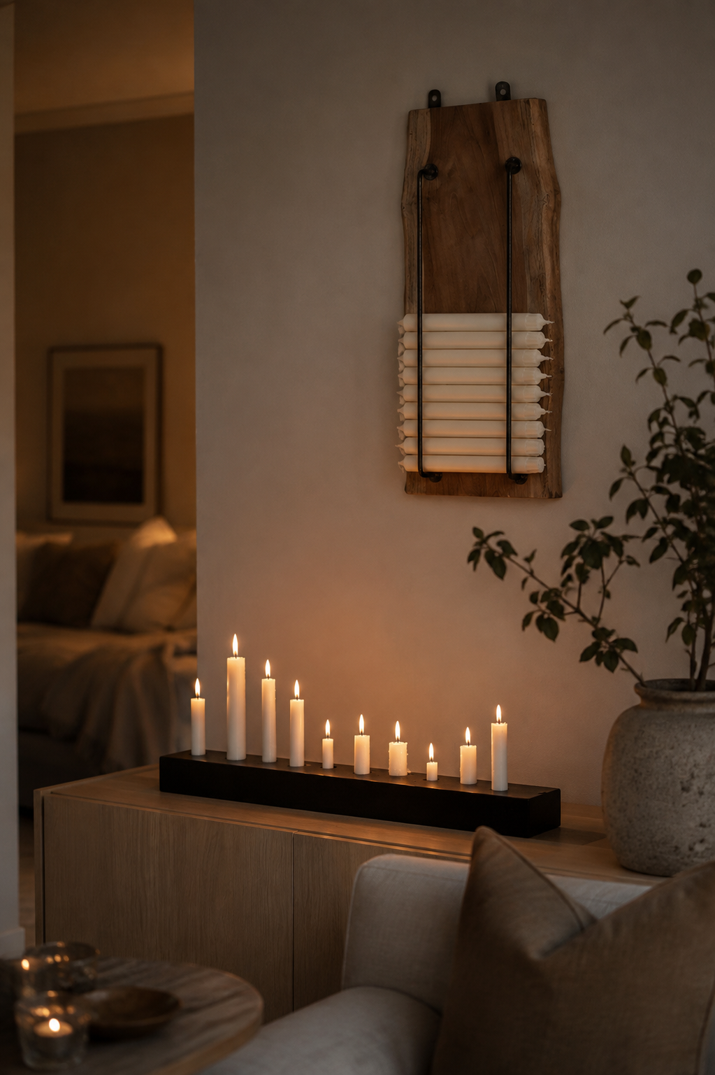 Candle storage candle holder - Wood/Metal - 40x18 cm