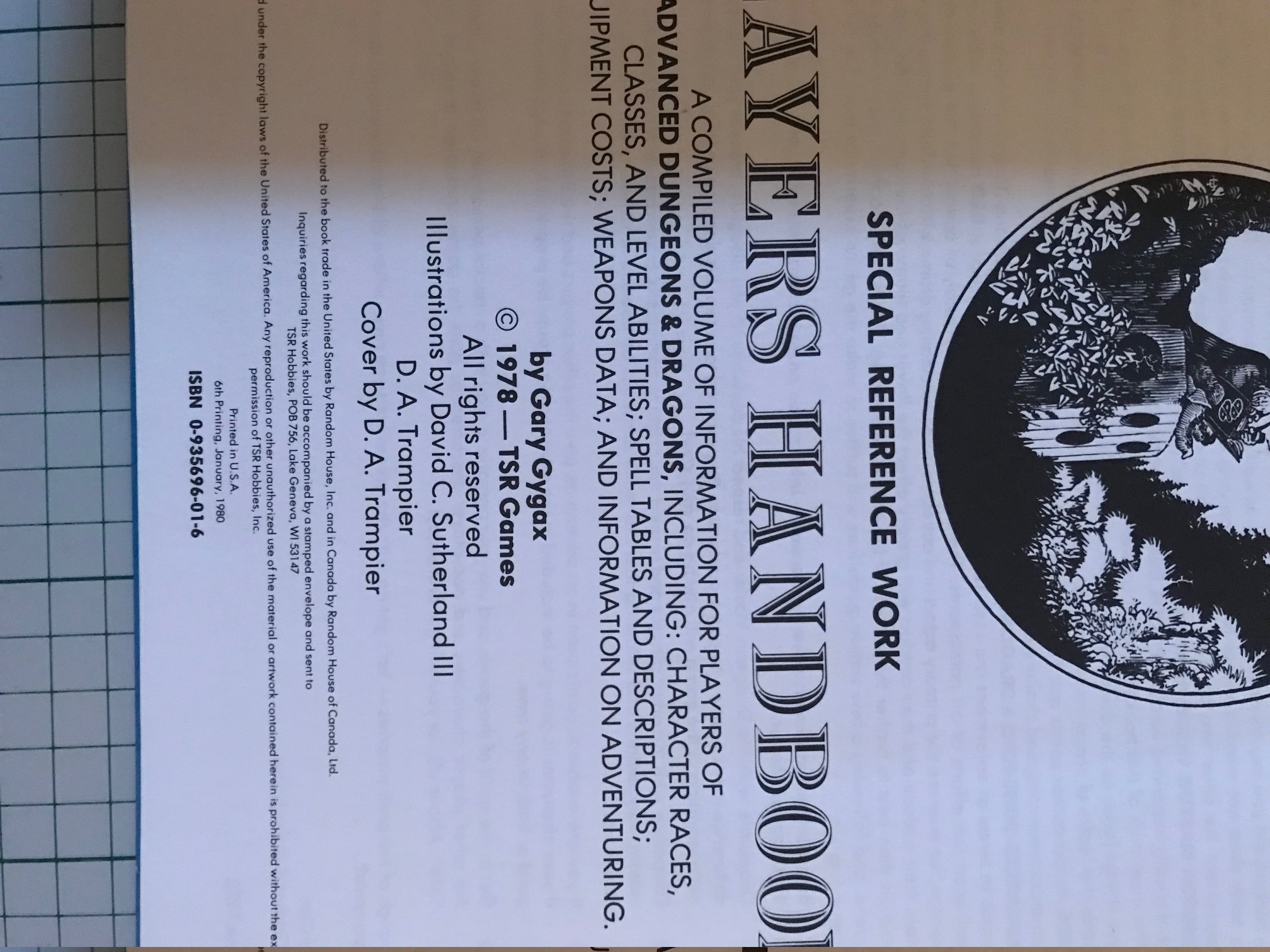 Advanced Dungeons & Dragons Players Handbook 6th Printing - 3