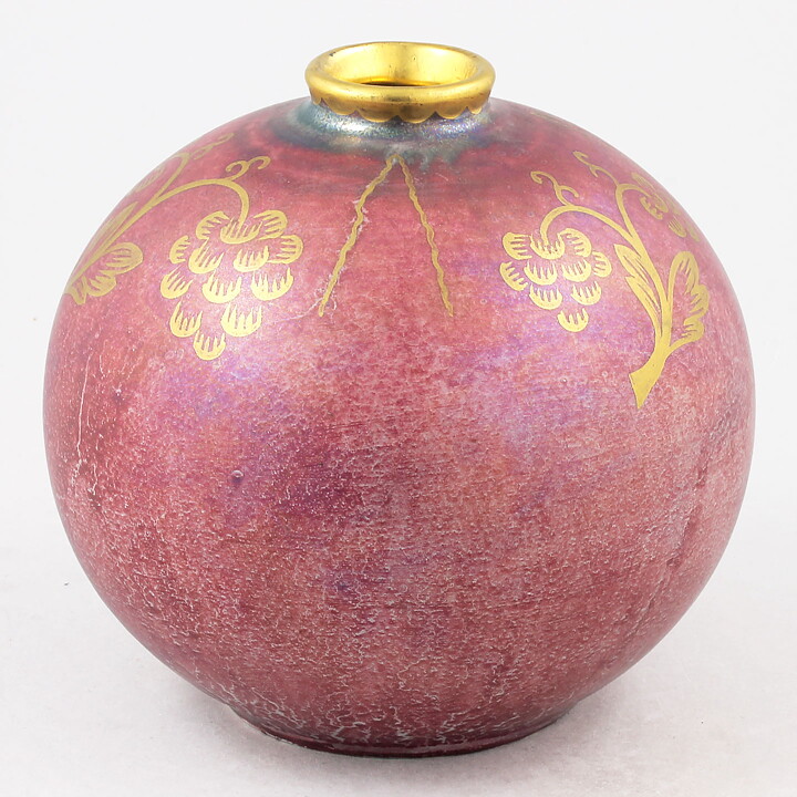 Josef Ekberg (1920s) Spherical Art Deco Vase with Pink Luster Glaze 14 cm