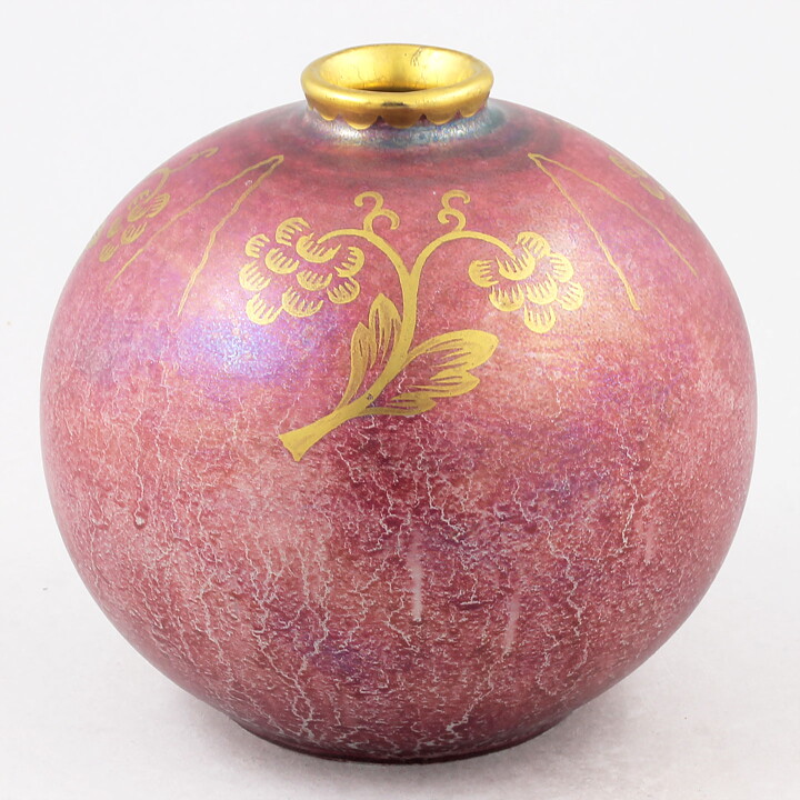 Josef Ekberg (1920s) Spherical Art Deco Vase with Pink Luster Glaze 14 cm