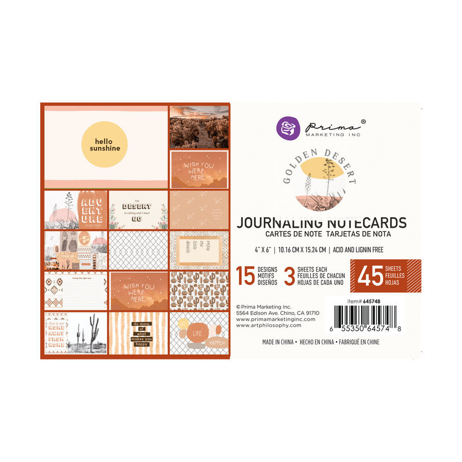 Golden Desert -   Journaling Cards, 10,16cm x 15,24cm, Prima Marketing