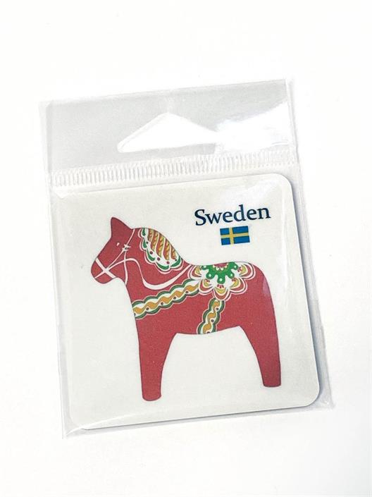 Magnet Dalahäst, vit/rött tryck