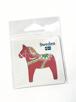 Magnet Dalahäst, vit/rött tryck