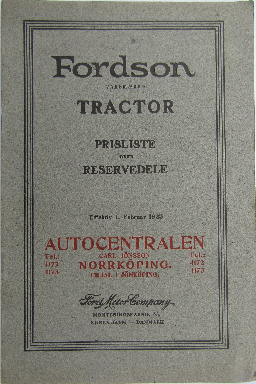 1923 Fordson illustrerad reservdelskatalog med priser