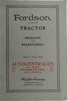 1923 Fordson illustrerad reservdelskatalog med priser