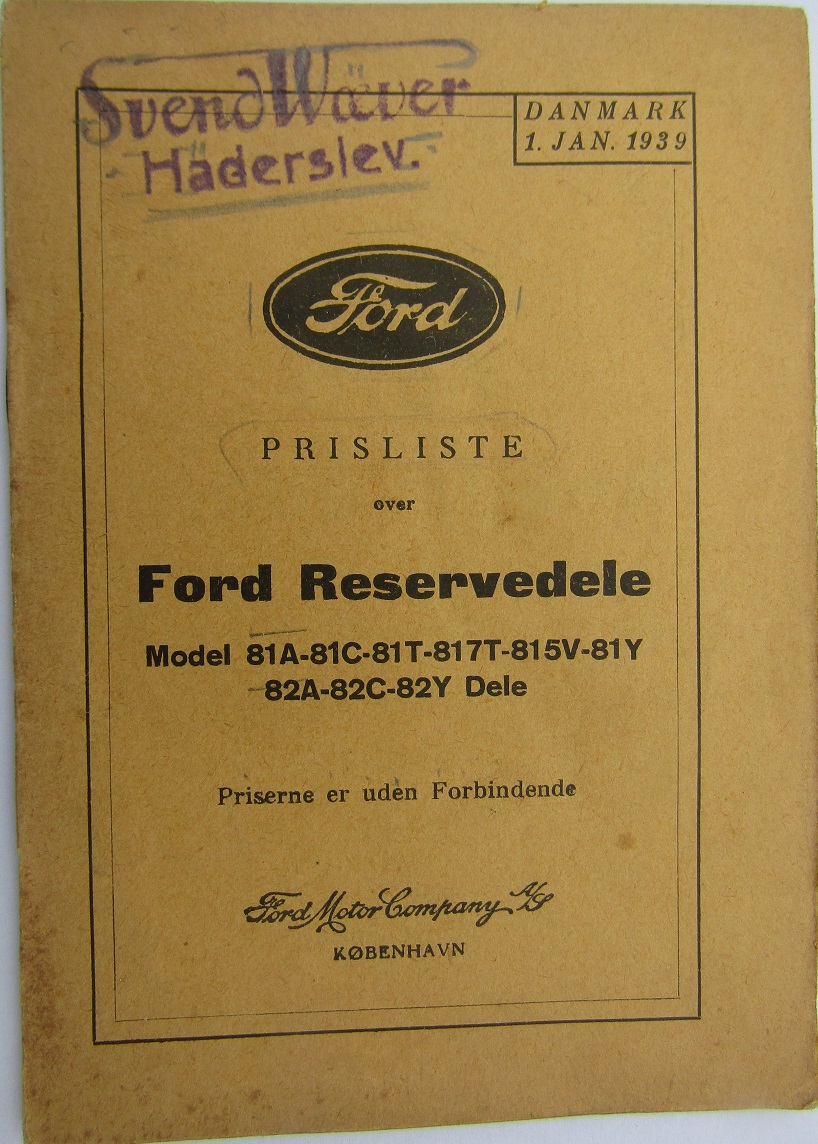 1938 Ford V8 Prislista reservdelar
