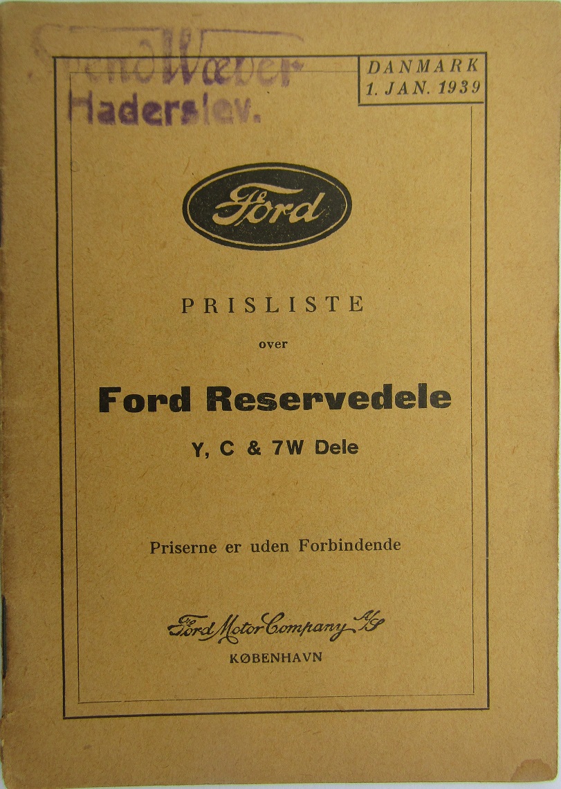 1932 - 1938 Ford Model Y, C & 7W Prislista reservdelar