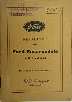 1932 - 1938 Ford Model Y, C & 7W Prislista reservdelar