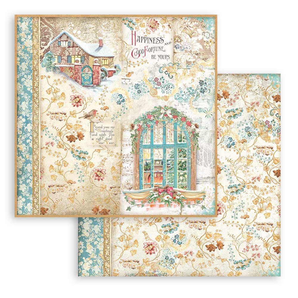Stamperia -  Christmas Greetings  - 10 olika dubbelsidiga ark 12x12" - 8