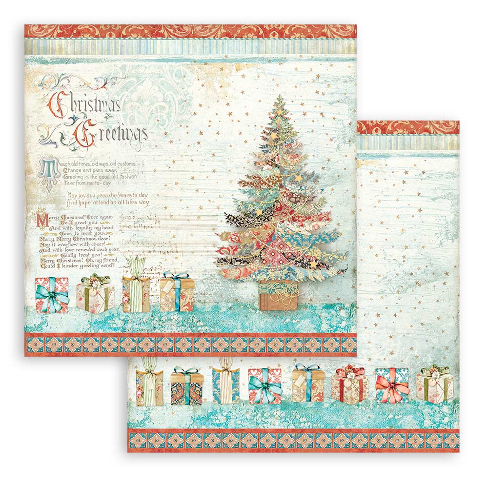 Stamperia -  Christmas Greetings  - 10 olika dubbelsidiga ark 12x12" - 3