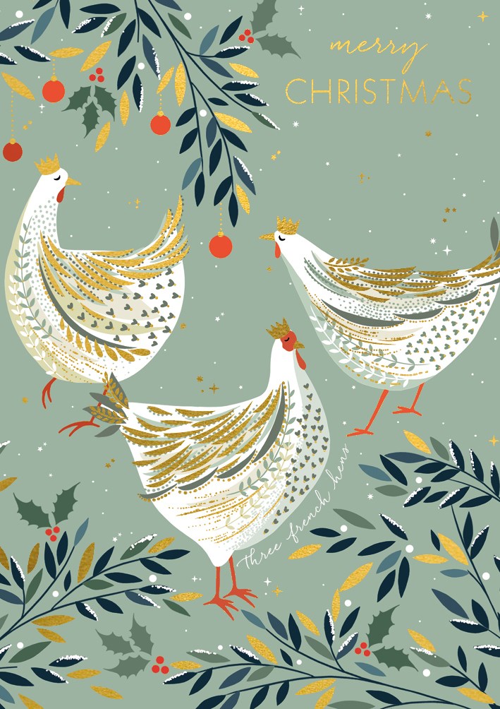 Christmas Hens, Greeting Card