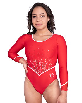 VICTOIRE Gymnastikdräkt, glittrigt tyg och mesh med stenar