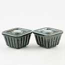 Gunnar Nylund (Farina 1954) Two Green Candleholders with Abstract Relief 8 cm