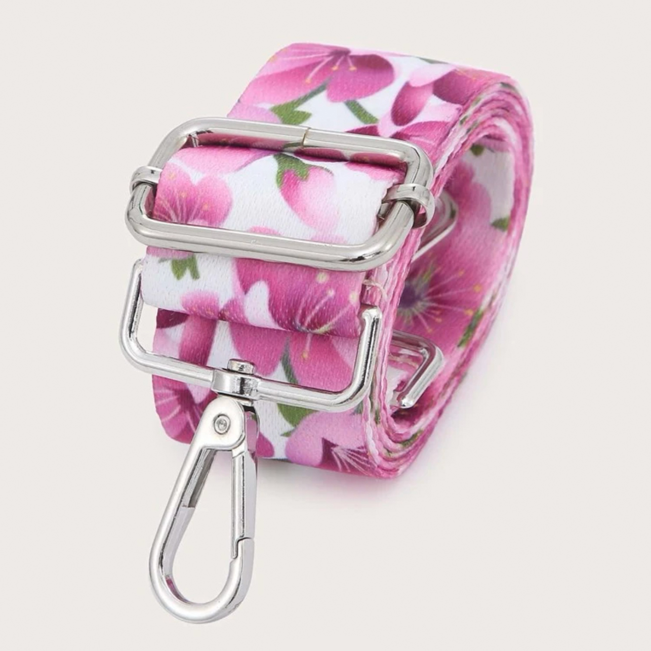 Reglerbar axelrem - rosa blommor med silver - 4