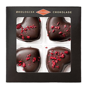 Marsipanhjärtan 4st Hallonlikör mörk 75g x14, EKO