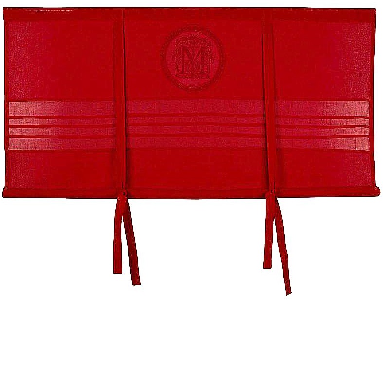 Hissgardin röd Broderat Monogram och stråveck knytband shabby chic lantlig stil