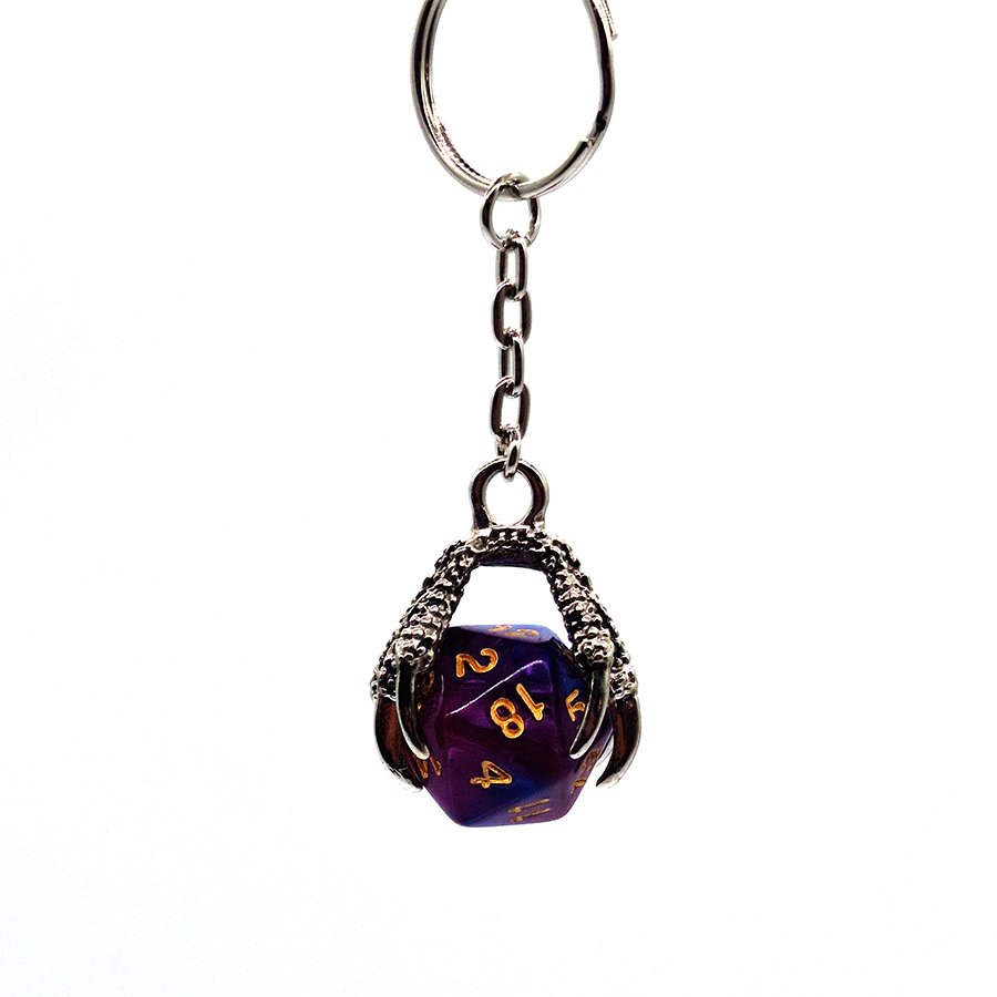 Keychain d20 Silver Dragon Claw