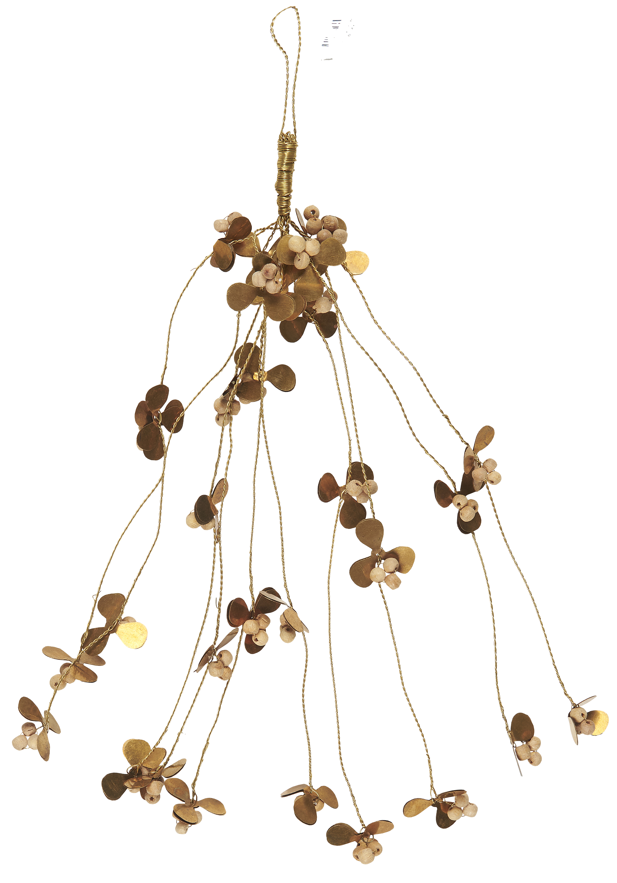 Mistletoe with wooden beads - Brass - 30x13 cm - 2