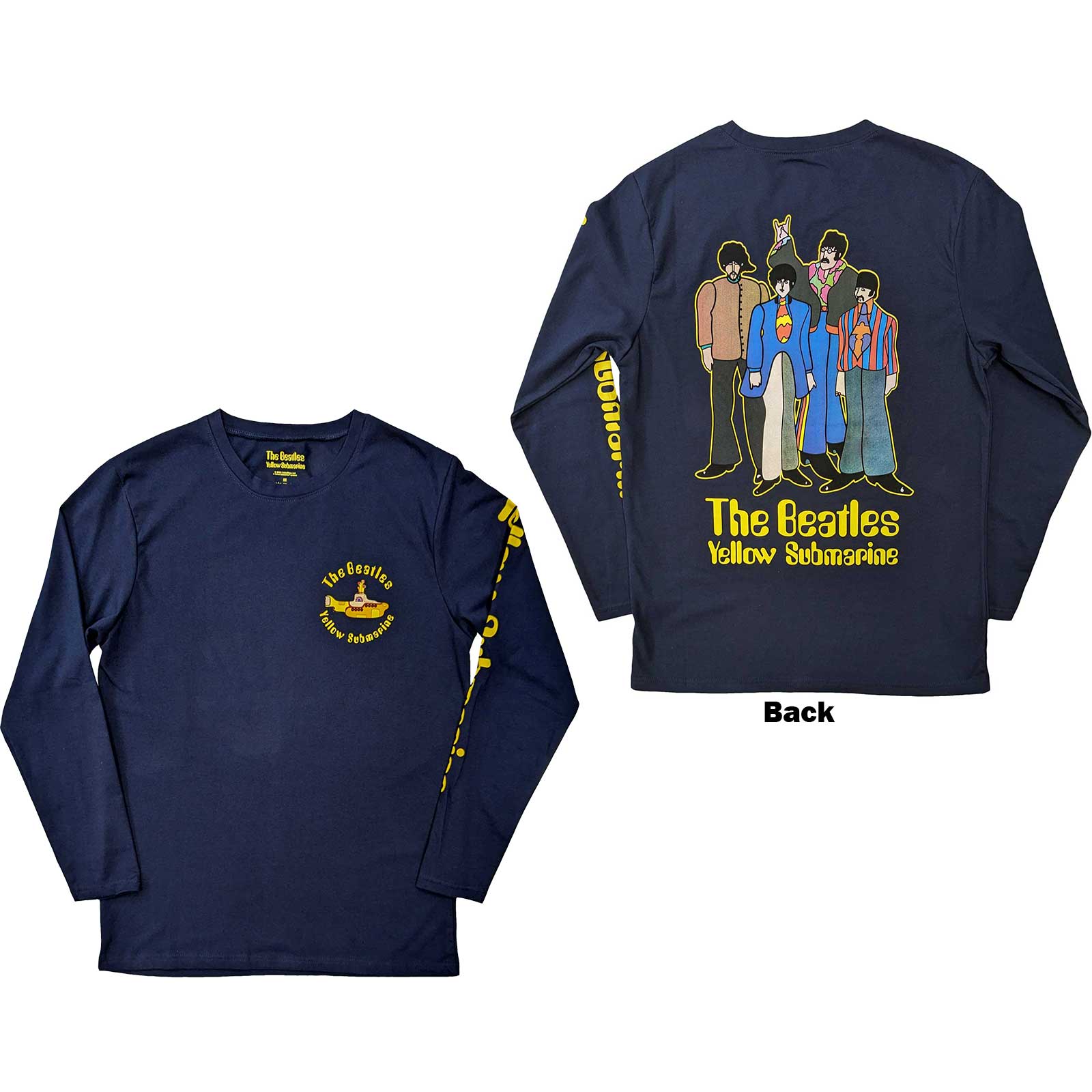 The Beatles Unisex Long Sleeve T-Shirt: Yellow Submarine Band (Back & Sleeve Print) (Medium)
