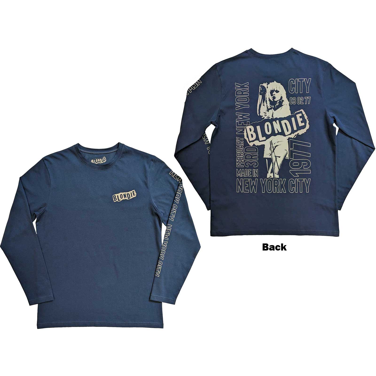 Blondie Unisex Long Sleeve T-Shirt: NYC '77 (Back & Sleeve Print) (X-Large)