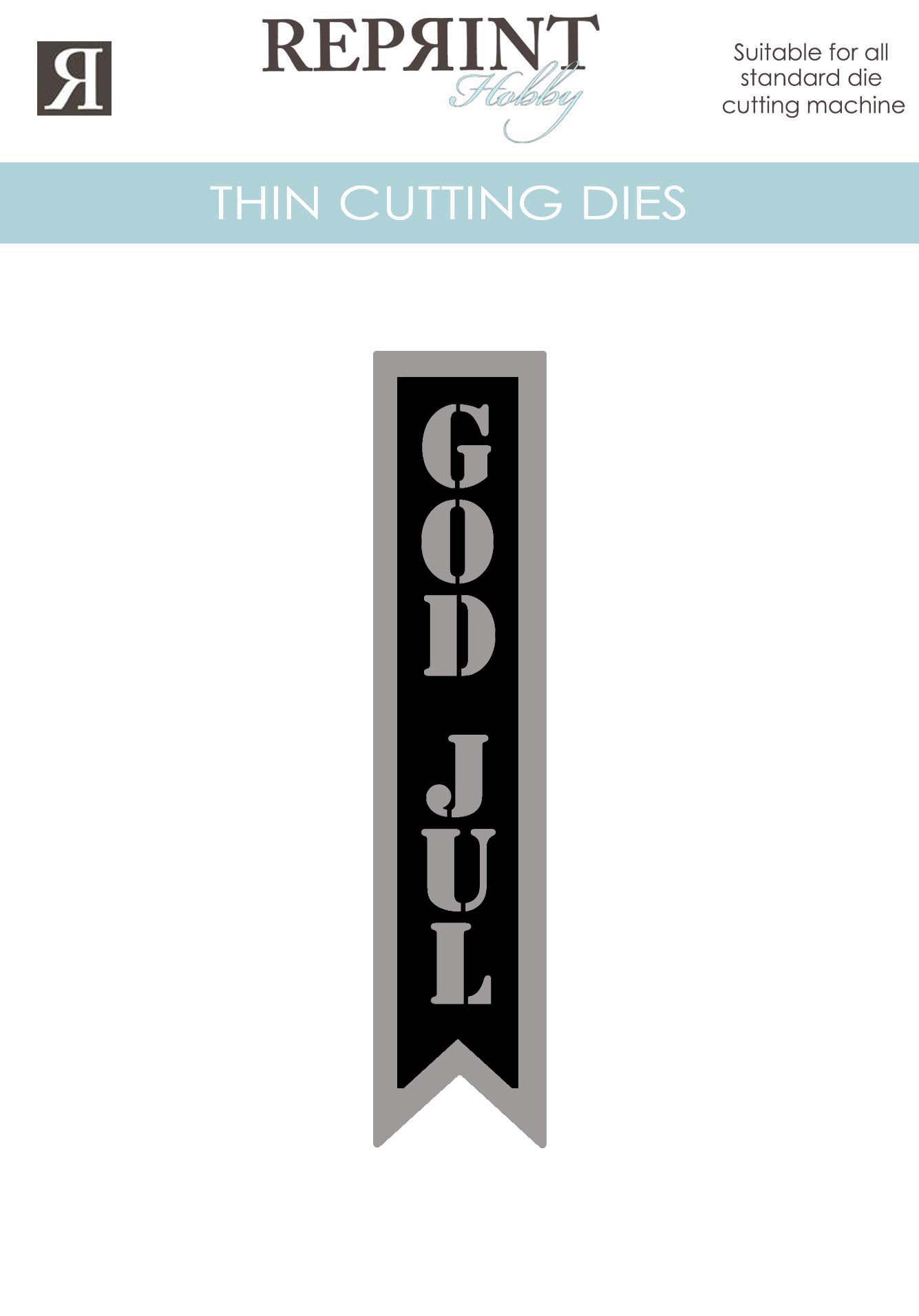 Dies - Reprint - God Jul tag  med bakgrund -  15mm bred