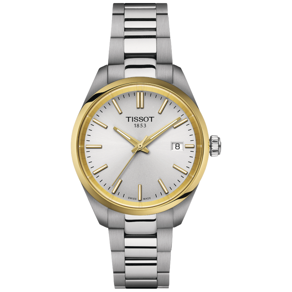 T150.210.21.031.00 Tissot PR 100 34 silver med guld ring