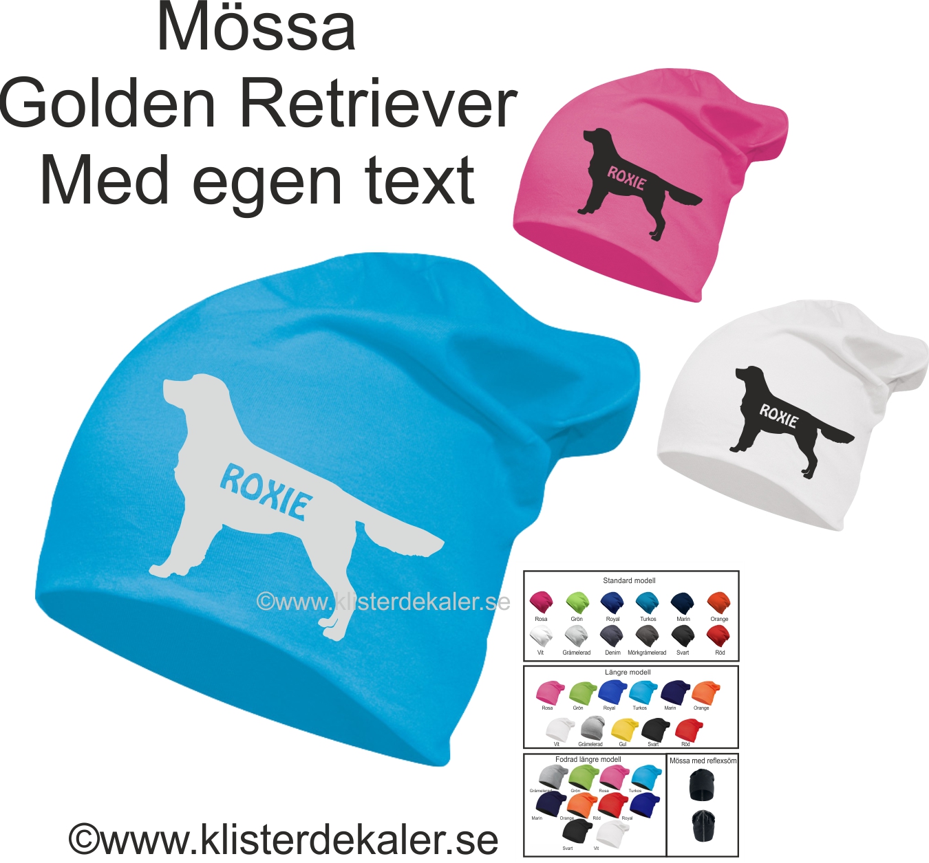 Mössa, Golden Retriever med egen text tillval reflextryck