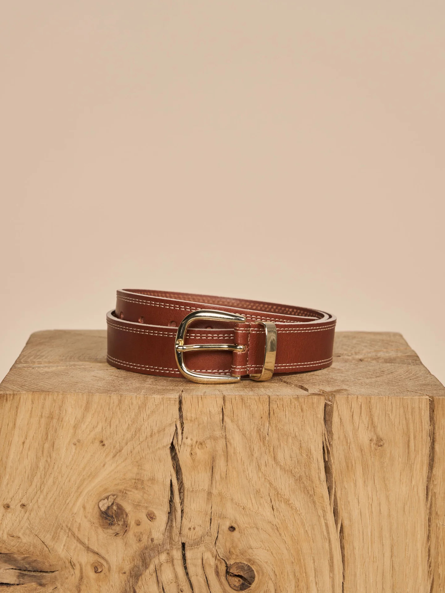 MMStitch Leather Belt - Dark Cognac - Mos Mosh