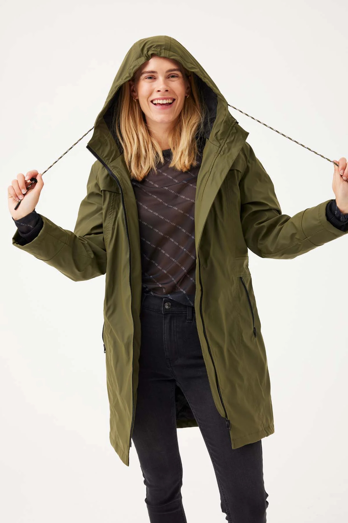 FREE/QUENT Water Repellent Rain Jacket Olive Night - 2