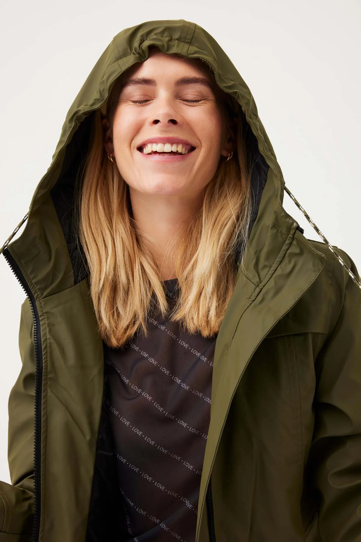 FREE/QUENT Water Repellent Rain Jacket Olive Night - 5
