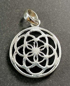Silver Livets Blomma  i  Svart Onyx - 12 mm