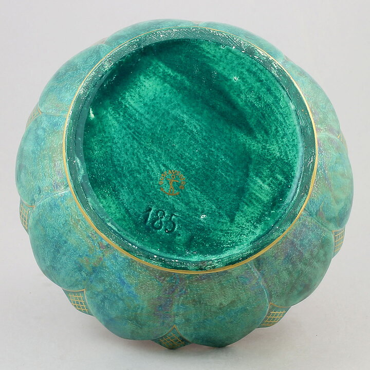 ジョセフ・エクベル  ピンク／緑色のボウル 花型  21cm  1920年代
