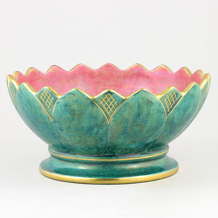ジョセフ・エクベル  ピンク／緑色のボウル 花型  21cm  1920年代