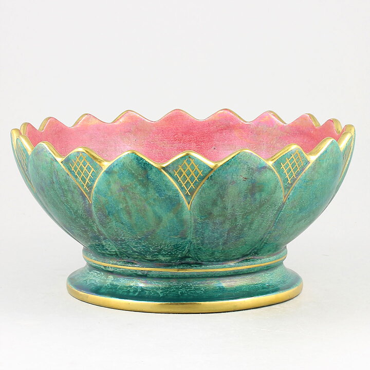 ジョセフ・エクベル  ピンク／緑色のボウル 花型  21cm  1920年代