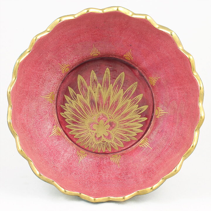 ジョセフ・エクベル  ピンク／緑色のボウル 花型  21cm  1920年代