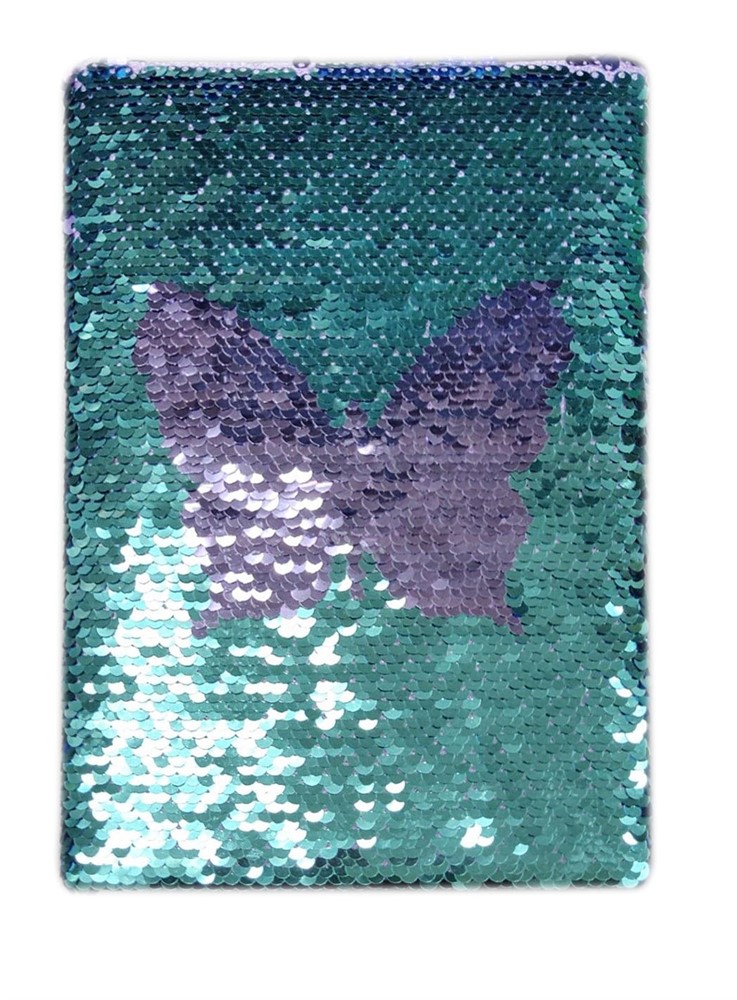 Notebook A5 sequin turquoise butterfly